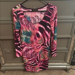 Vibrant Pink and Black Long Sleeve Dress